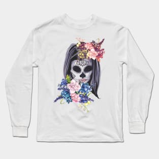 Skull Flower dia de los Muertos Long Sleeve T-Shirt